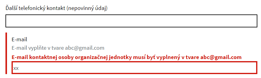 Upozornenie na nesprávne vyplnenie